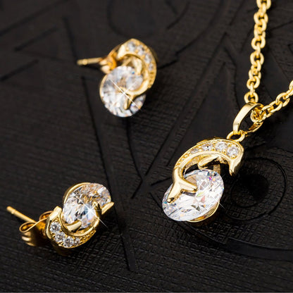 3 pcs Set 8k Elegant Dolphin Necklace Set