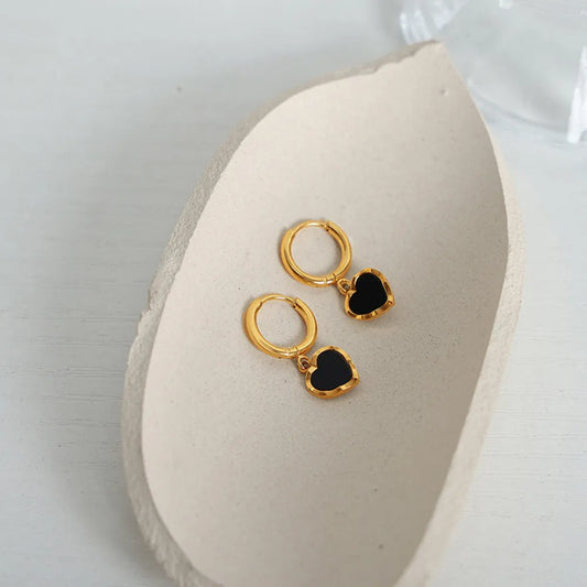 18K Gold Heart Drop Earrings