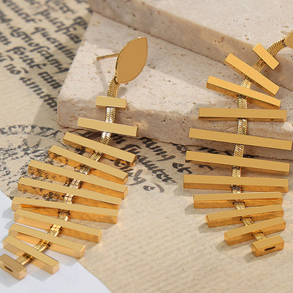 Gold Fish bone Shape Earrings
