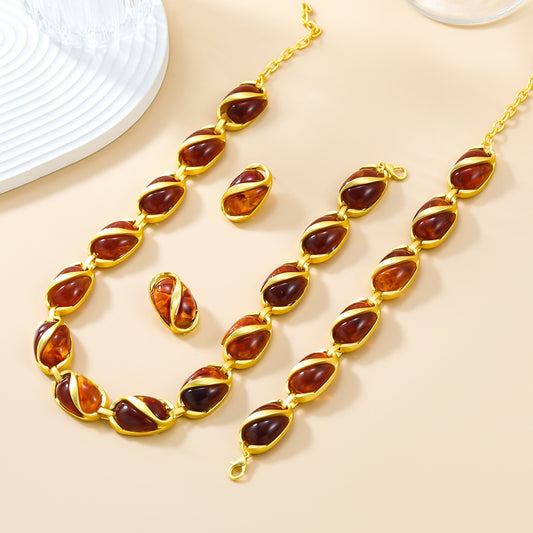Gold Multi-layered Oval Jewelry Set