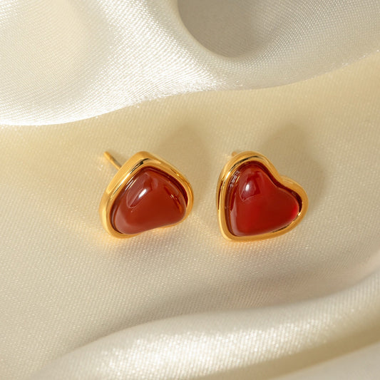 18k gold red gemstone  earrings