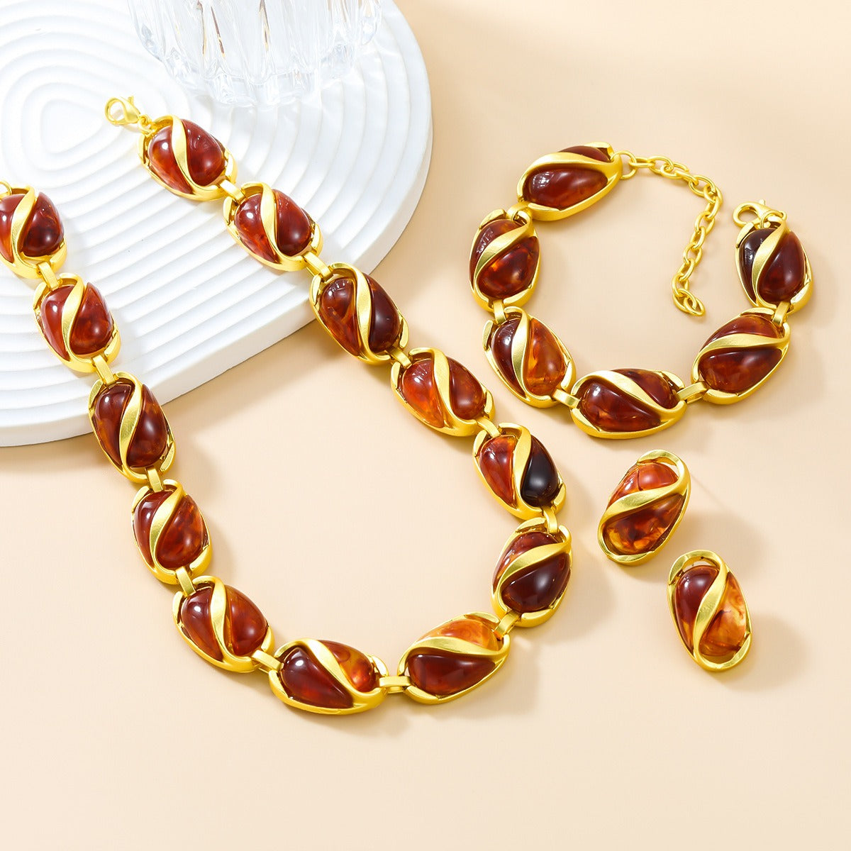 Gold Multi-layered Oval Jewelry Set