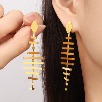 Gold Fish bone Shape Earrings