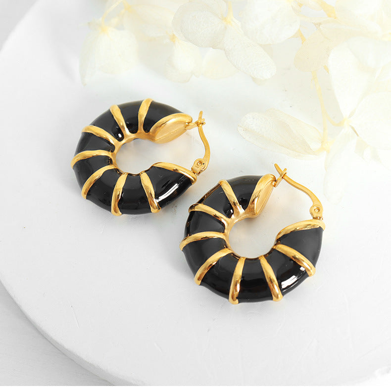 18K Gold Round Bamboo Earrings