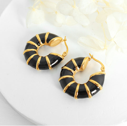 18K Gold Round Bamboo Earrings