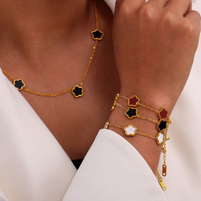 18K Gold  Flower Gemstone Earring, Bracelet and Necklace set