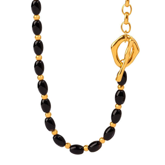 18K Gold  Elegant Gemstone Beaded Necklace