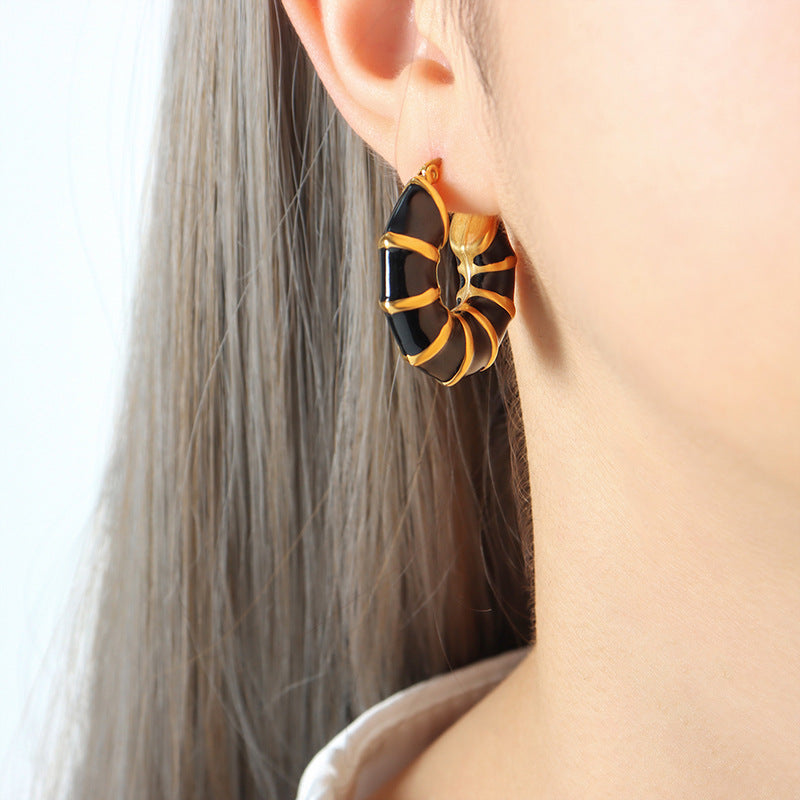 18K Gold Round Bamboo Earrings