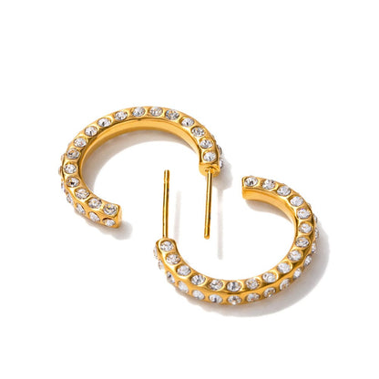18K Gold Noble and Elegant C-shaped Design Earrings