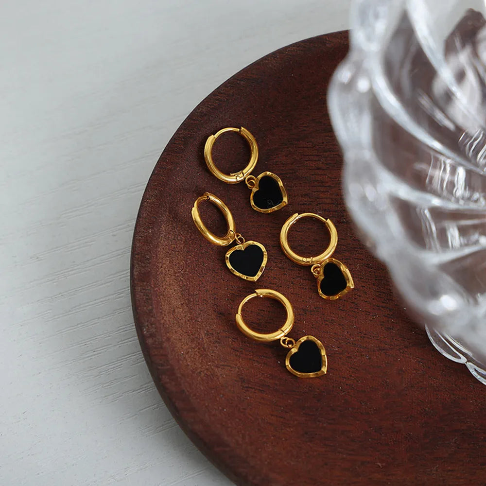 18K Gold Heart Drop Earrings