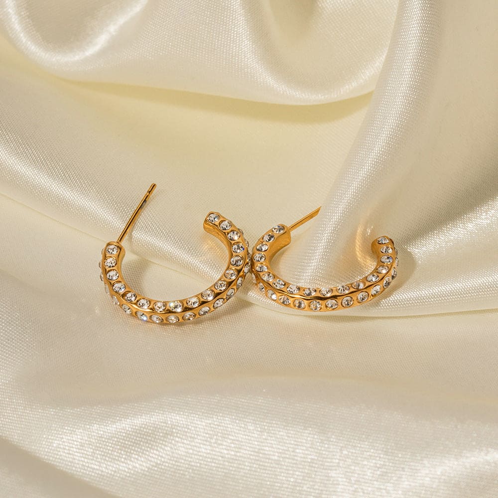 18K Gold Noble and Elegant C-shaped Design Earrings