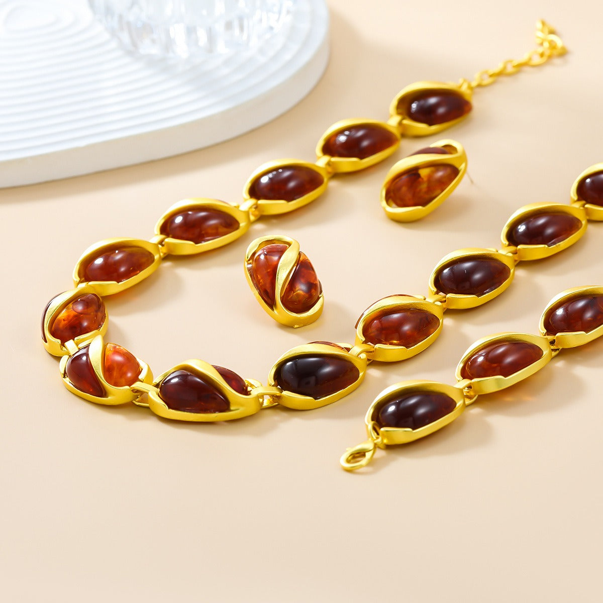 Gold Multi-layered Oval Jewelry Set