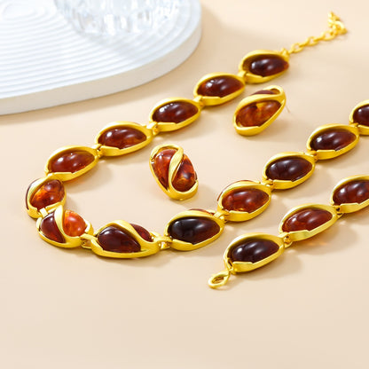 Gold Multi-layered Oval Jewelry Set