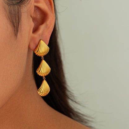 3 Gold Sea Shells Earrings