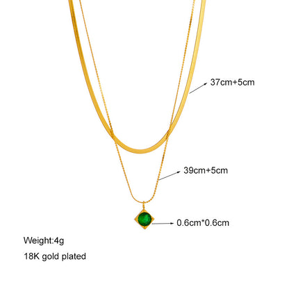 Gold High-End Green Square Necklace
