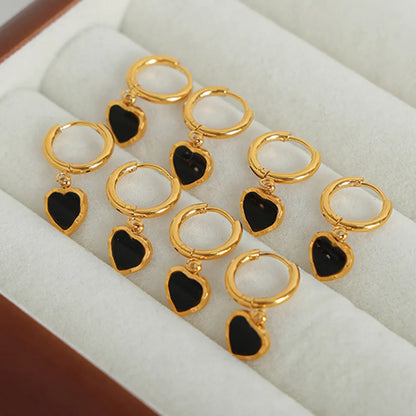 18K Gold Heart Drop Earrings