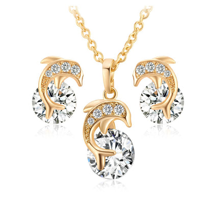 3 pcs Set 8k Elegant Dolphin Necklace Set