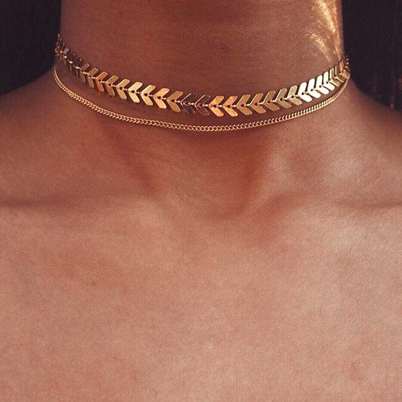 Women Two Layered Fishbone Necklace