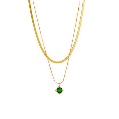 Gold High-End Green Square Necklace
