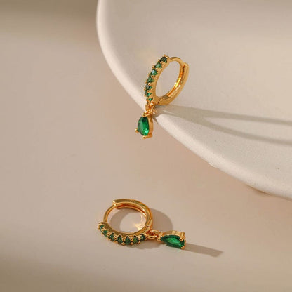 Gold Emerald Circle Earrings