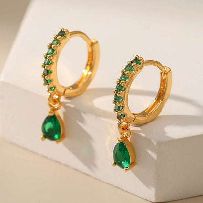 Gold Emerald Circle Earrings