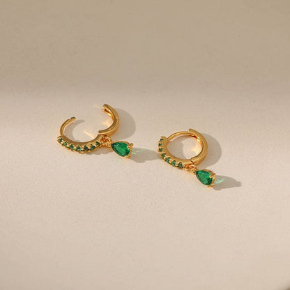 Gold Emerald Circle Earrings