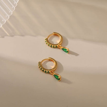 Gold Emerald Circle Earrings