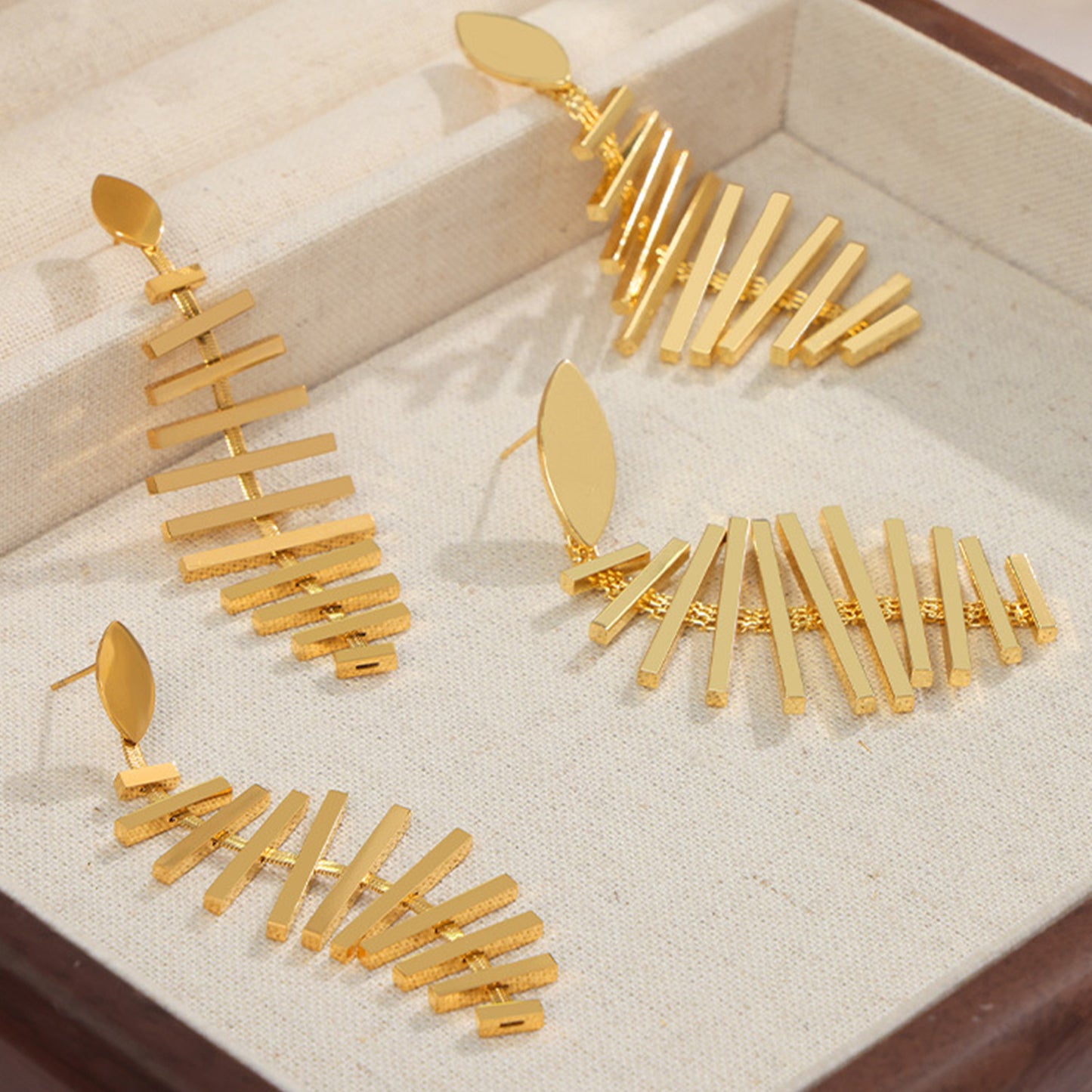 Gold Fish bone Shape Earrings