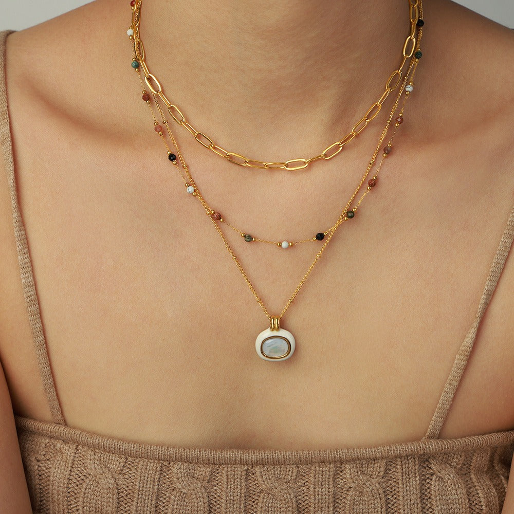 18K gold  Elegant Stacked Necklace With Gemstone