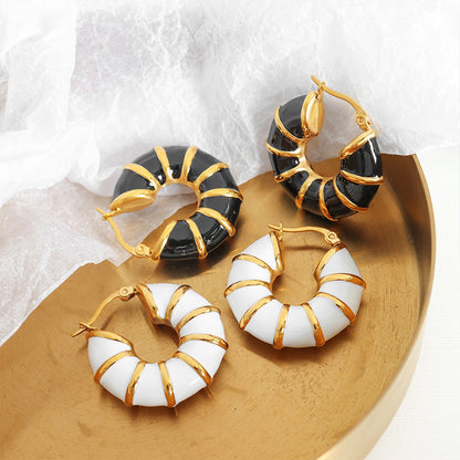 18K Gold Round Bamboo Earrings