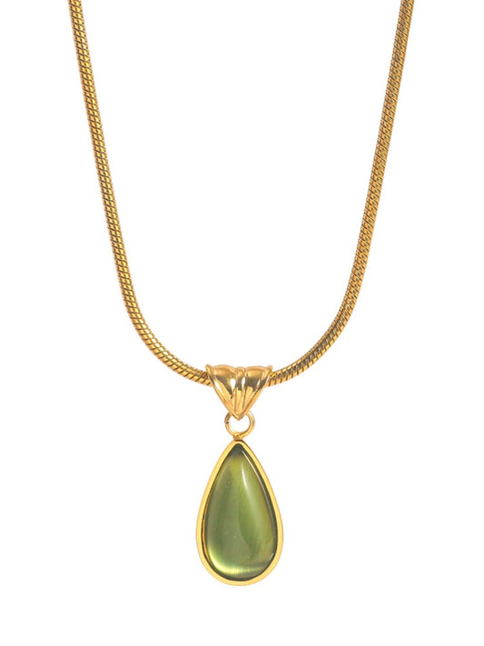 18K Gold Drop-shaped Gem-Necklace
