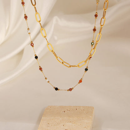 18K gold  Elegant Stacked Necklace With Gemstone