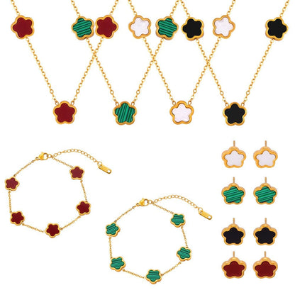18K Gold  Flower Gemstone Earring, Bracelet and Necklace set