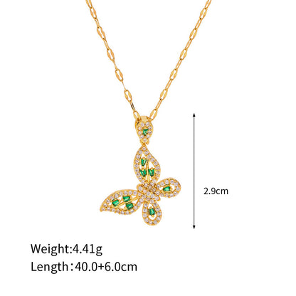 18K Gold Exquisite Dazzling Green Butterfly Necklace
