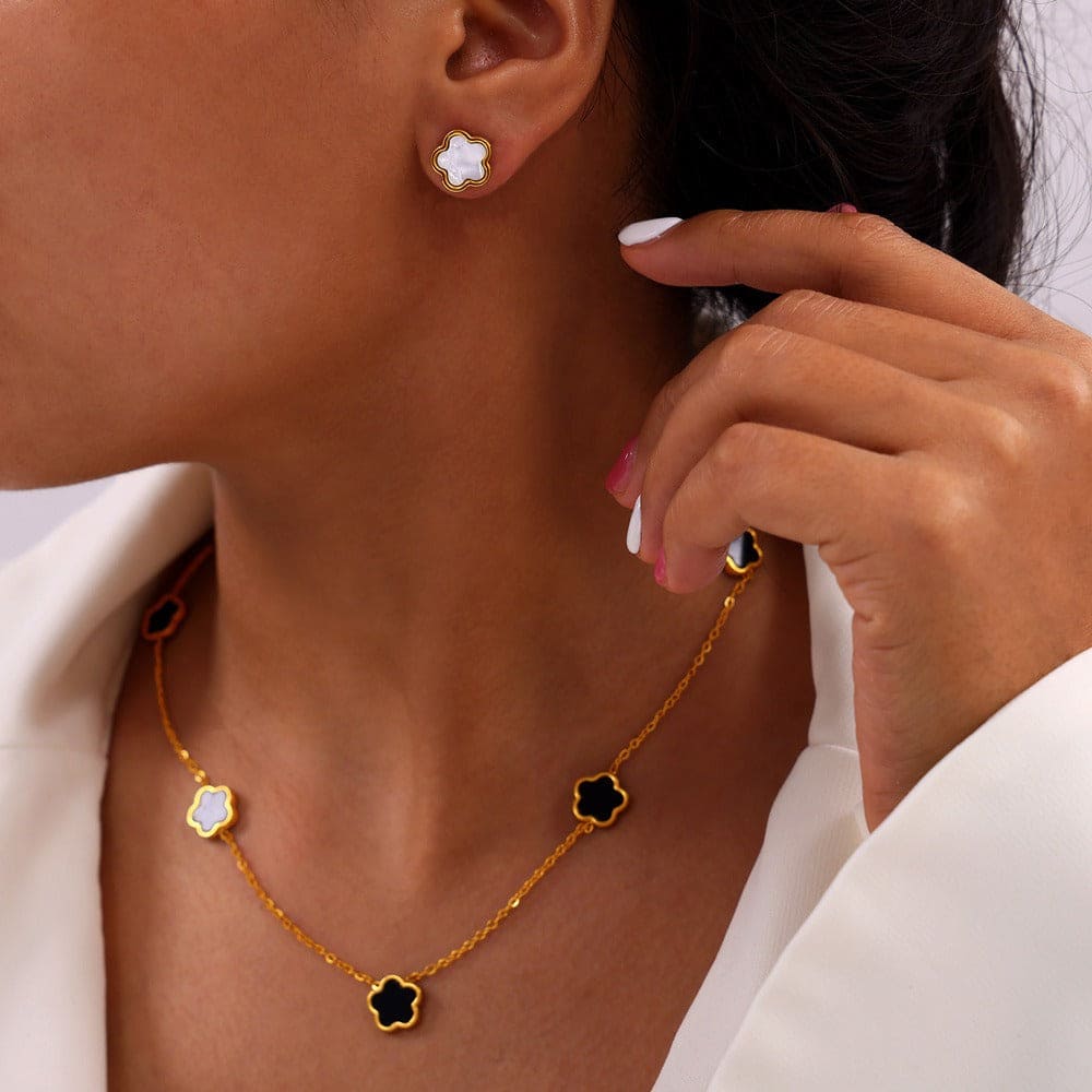 18K Gold  Flower Gemstone Earring, Bracelet and Necklace set