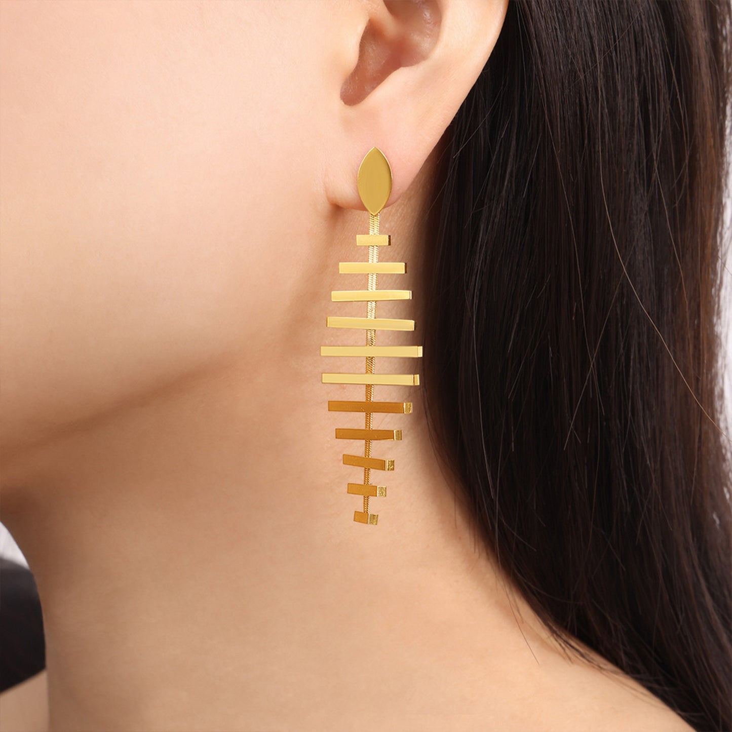 Gold Fish bone Shape Earrings