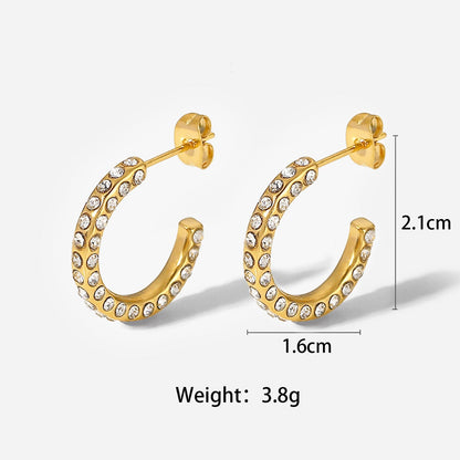 18K Gold Noble and Elegant C-shaped Design Earrings