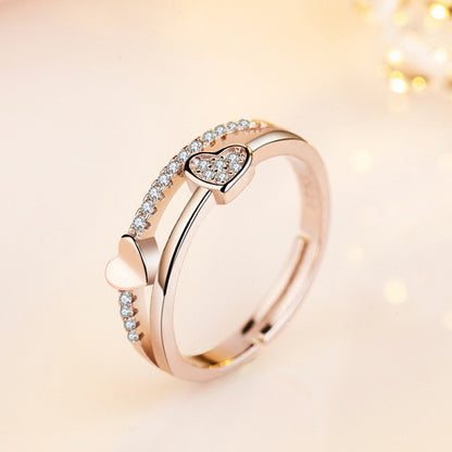 Double Hearts Open Ended Ring