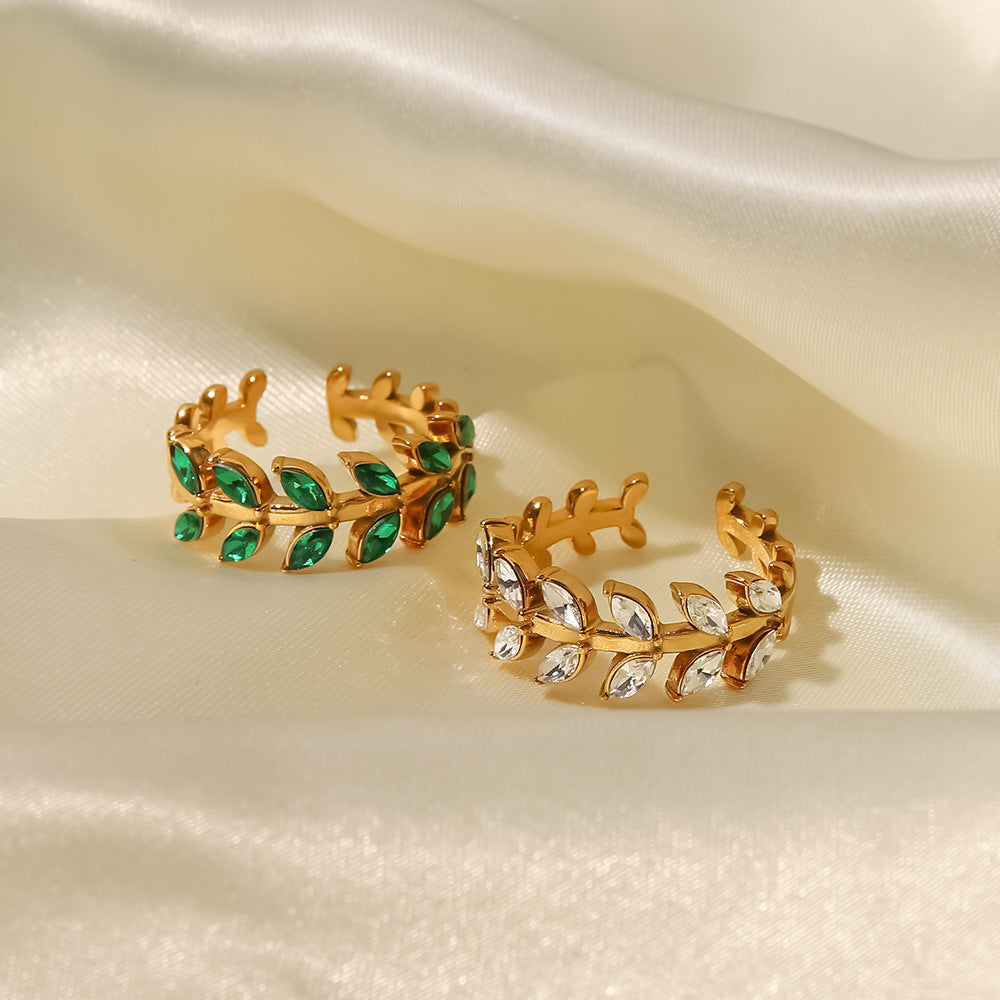 18K Gold  Green Leaf Ring