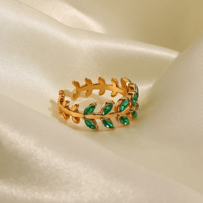 18K Gold  Green Leaf Ring
