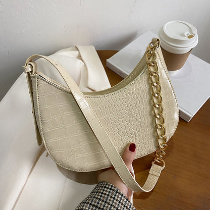 Alligator Print Leather Shoulder Bag