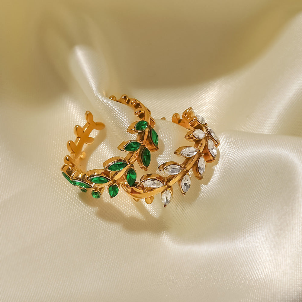 18K Gold  Green Leaf Ring