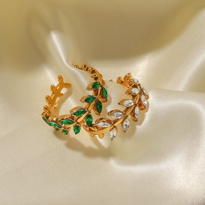 18K Gold  Green Leaf Ring