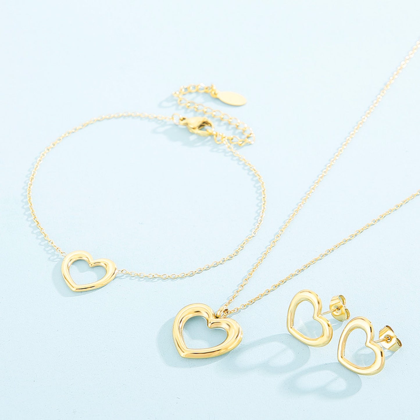 Heart Necklace, Bracelet and Earrings Jewelry Set