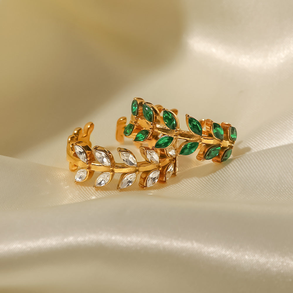18K Gold  Green Leaf Ring