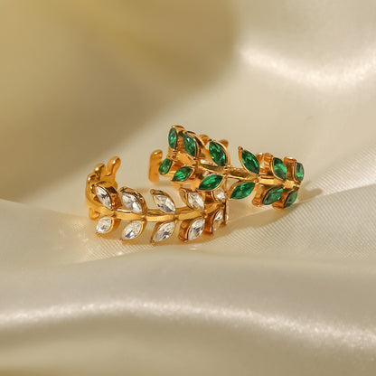 18K Gold  Green Leaf Ring