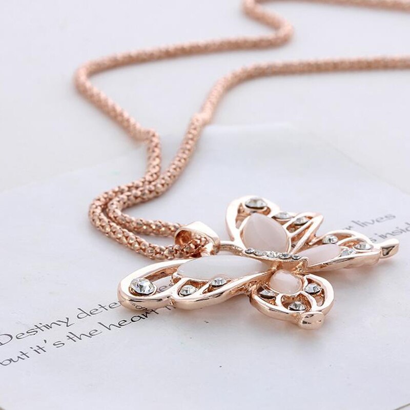 Gold Opal Butterfly Necklace