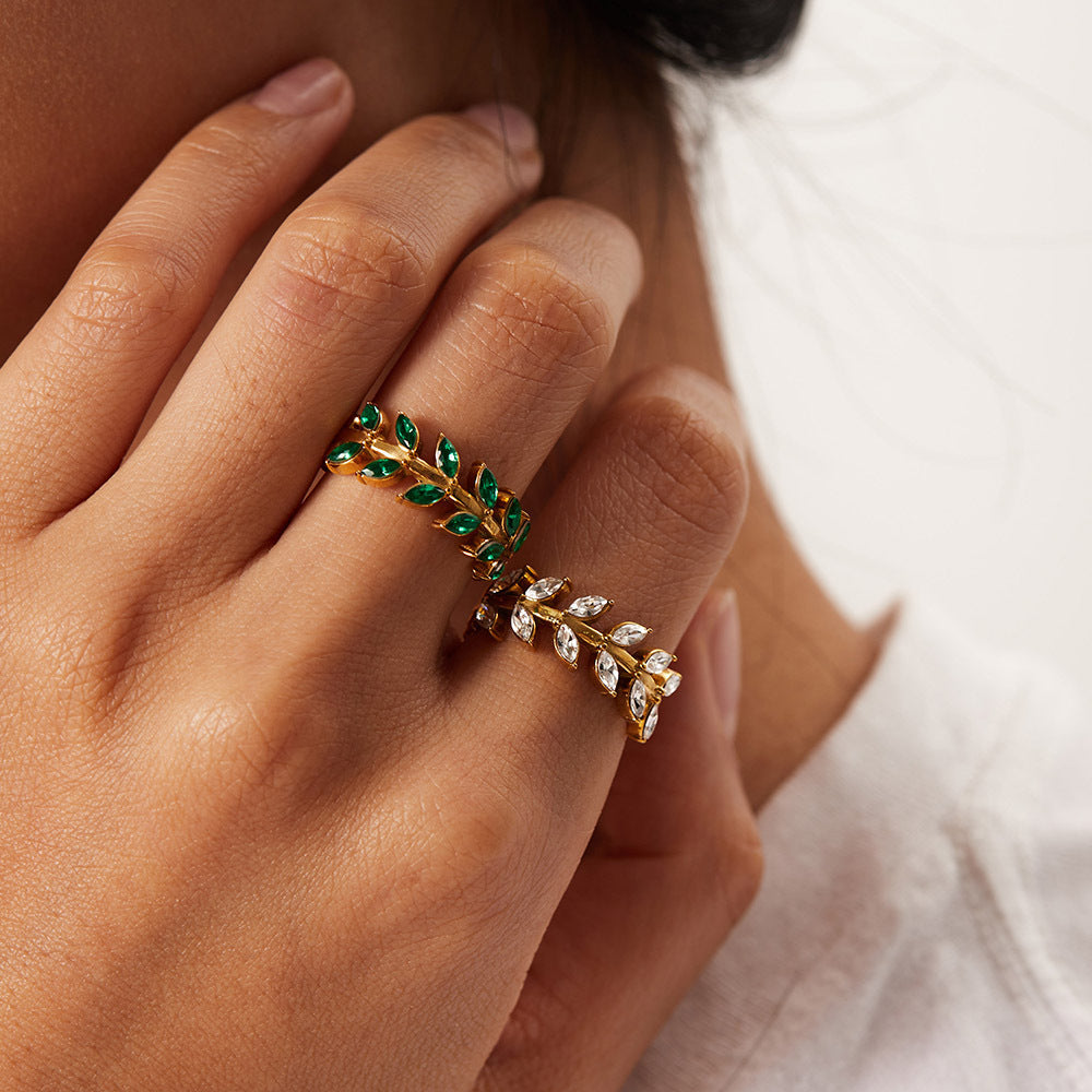 18K Gold  Green Leaf Ring