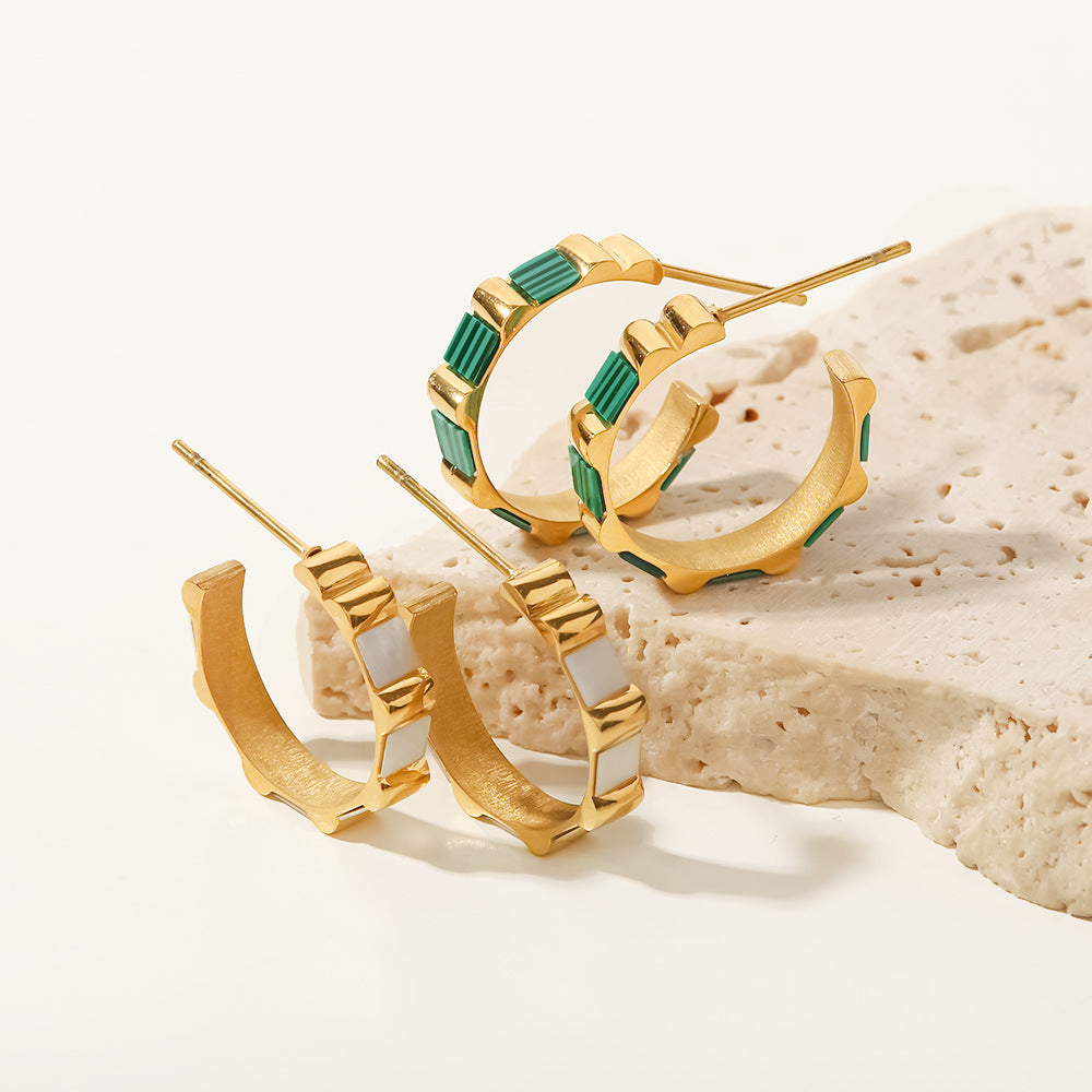 18k Gold C Shape Bamboo Earrings
