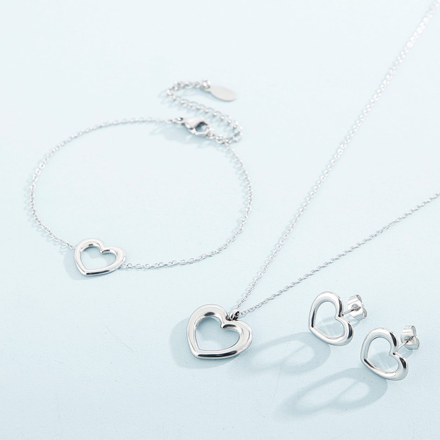Heart Necklace, Bracelet and Earrings Jewelry Set